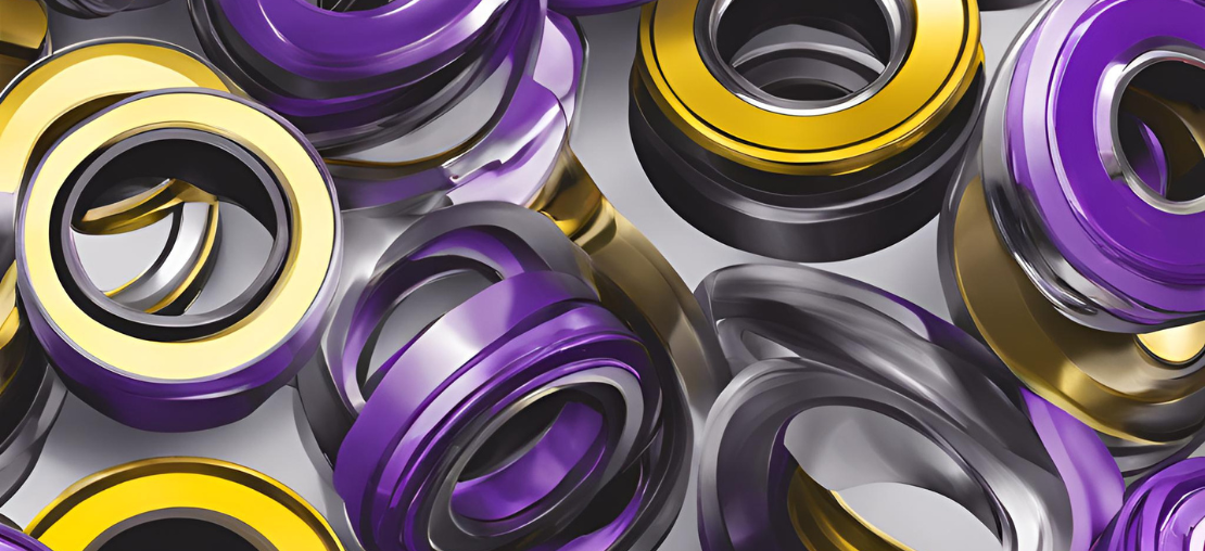 Imagem de Rolamentos Industriais lubrificados pro graxas roxas e amarelas.