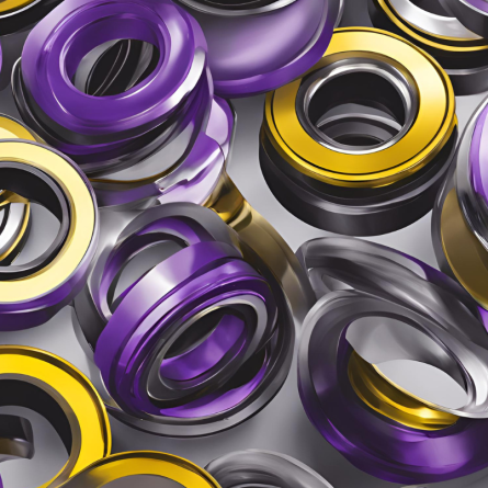 Imagem de Rolamentos Industriais lubrificados pro graxas roxas e amarelas.