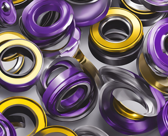 Imagem de Rolamentos Industriais lubrificados pro graxas roxas e amarelas.